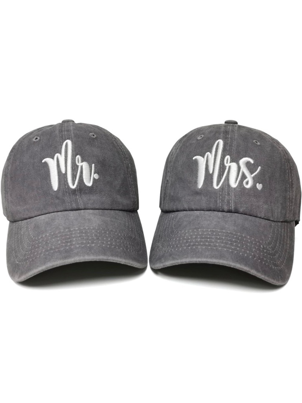 Amazon Gray 'Mr.' and 'Mrs.' Embroidered Couples Baseball Caps